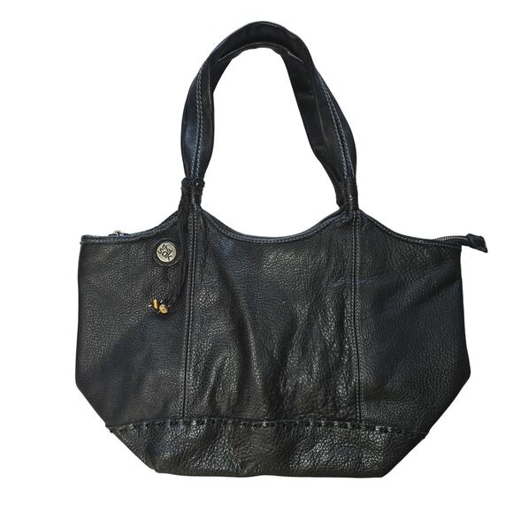 The Sak Tote Bag Womens Black Leather Zip Top Shoulder Purse Boho Beaded Accent - Picture 1 of 14